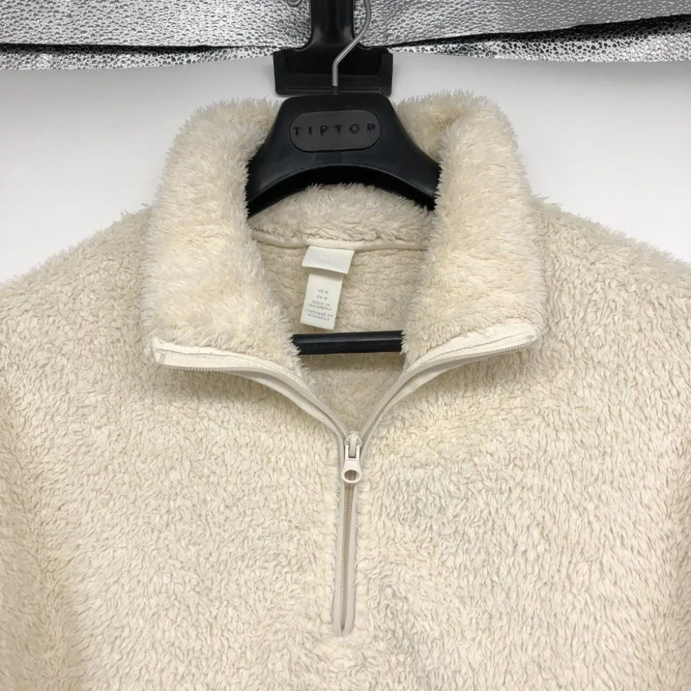 H&M Cream /  Off White Short 1/4 Zip Teddy Jacket size M - Picture 4 of 14